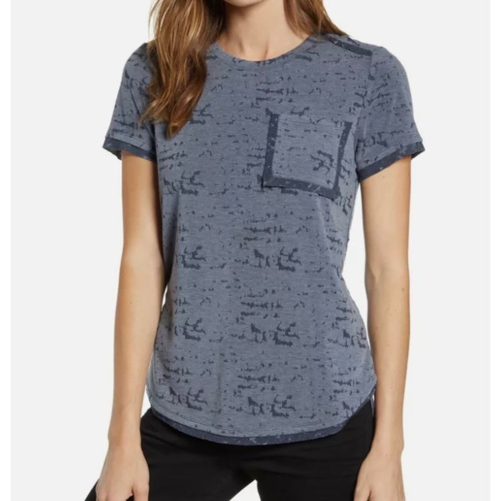 Vince Camuto Distressed Melange Jersey Pocket Tee